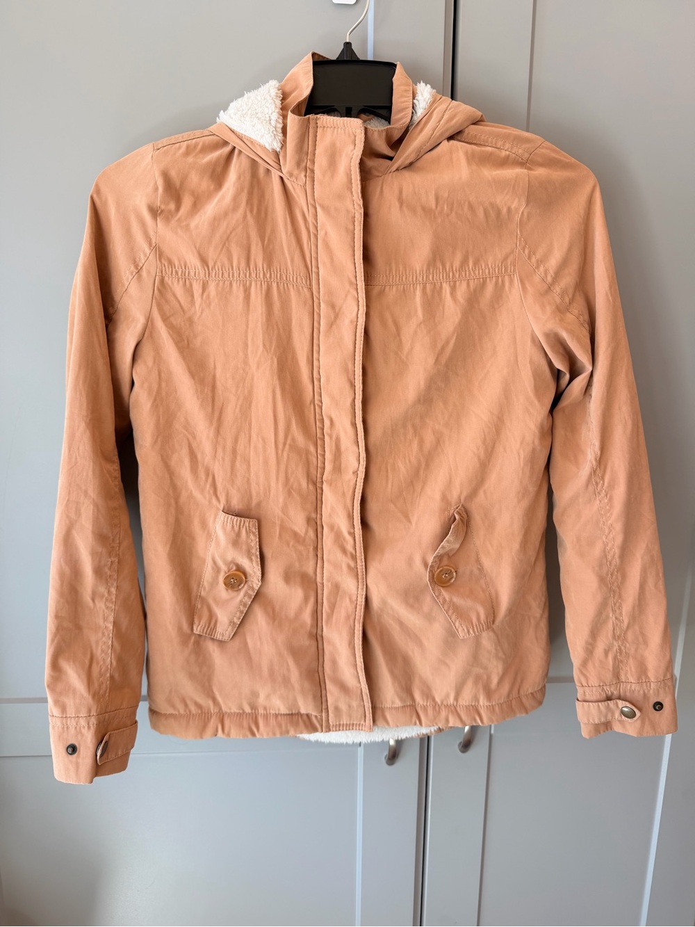 Charlotte Russe Tan Sherpa Lined Hooded Utility Jacket Size Small